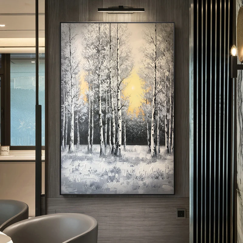 

Cuadros Para El Hogar Hand Painted Canvas Oil Painting Birch Forest Snow Scene Living Room Home Decor Wall Hanging Art No Framed