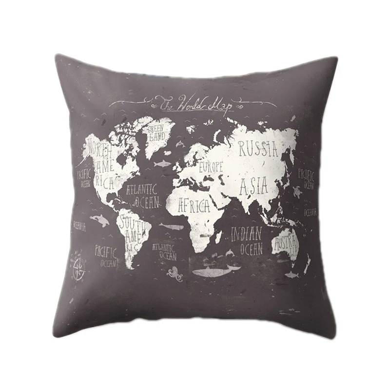 

Vintage Pillowcase World Map Printed Style Throw Pillows Covers Multicolor Polyester Material Pillowslip Fashion Home Supplies