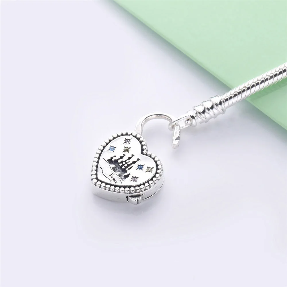 New 925 Sterling Silver Fantasyland Castle Bracelet Heart Clasp Fit Beads Pendant Female Birthday Gift