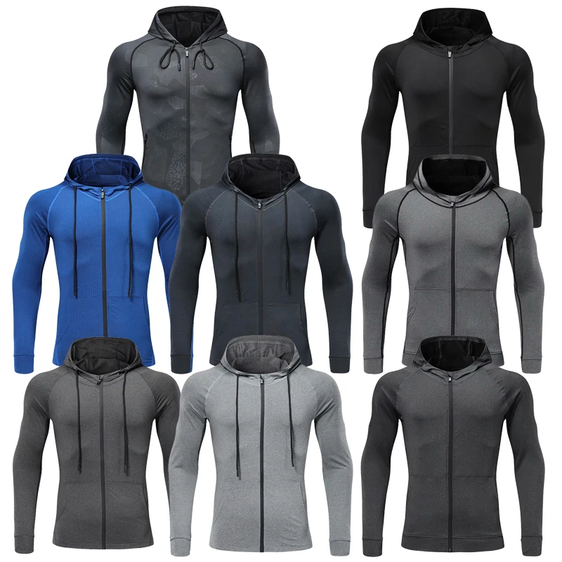 Men Fitness Sport Jacket Gym Running Hoodies Male Sportswear Workout Coat Jogging Hooded Shirt Outdoor Sweatshirt MMA Dry Fit  - buy with discount