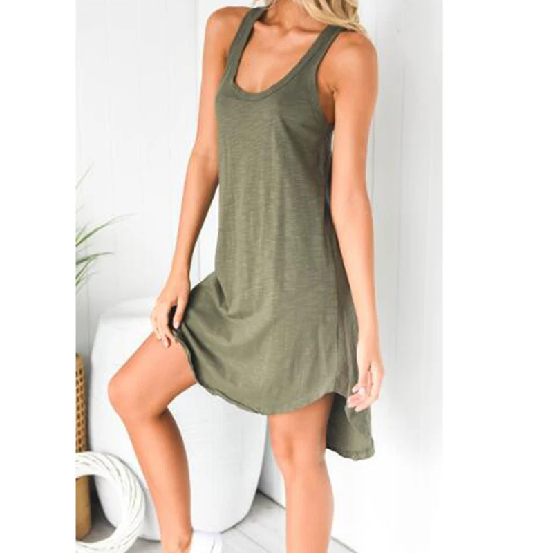 

U-Neck Sleeveless Slip-On Dress 2020 Spring And Summer Explosions Net Color Home Casual Dress Hot Sale Short Dress