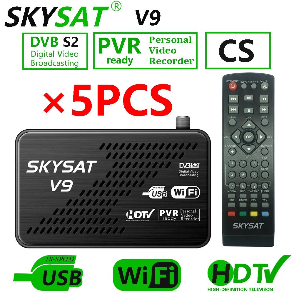 [5 шт.] ресивер DVB S2 спутниковый Поддержка сервера Cline Cccamd Spain Powervu Biss SKYSAT V9 PK Freesat