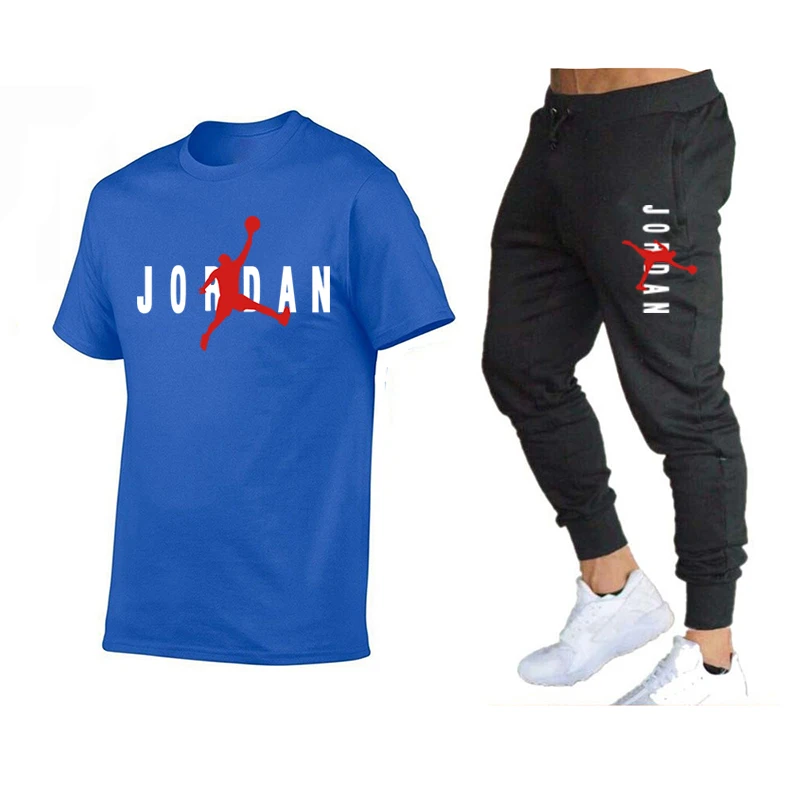 

2021 New sport Men Sets jogging Pants Summer men's Cropped T Shirt Trousers Casual Suits Short sleeve Sportswear Mens Clothing