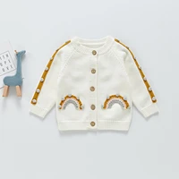 lioraitiin 0 3years toddler baby girl knitted cardigan with rainbow pattern single breasted fur ball decoration clothing