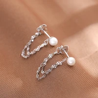 silver plated double chain tassel round pearl earrings personality womens earrings bridal wedding jewelry pendant