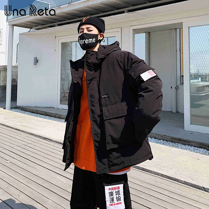

UnaReta Winter Jacket Coats Men New Casual Hooded Jackets Mens Hip hop Big pocket Parka coat Fashion High quality print Coat Man
