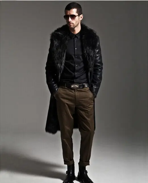 2019 зимнее Мужское пальто Пушистый длинный дизайн двубортный норковый мех