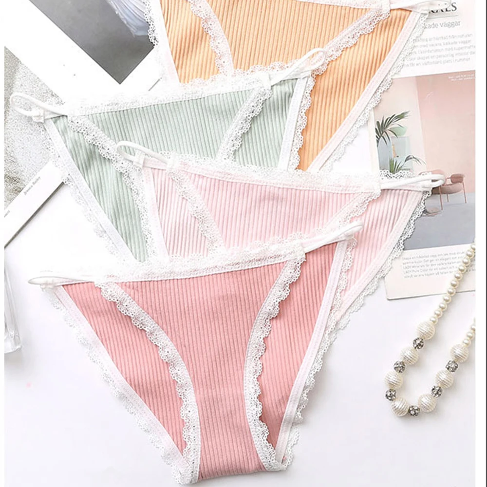 Женские трусики из чистого хлопка с резьбой Трусики средней посадки