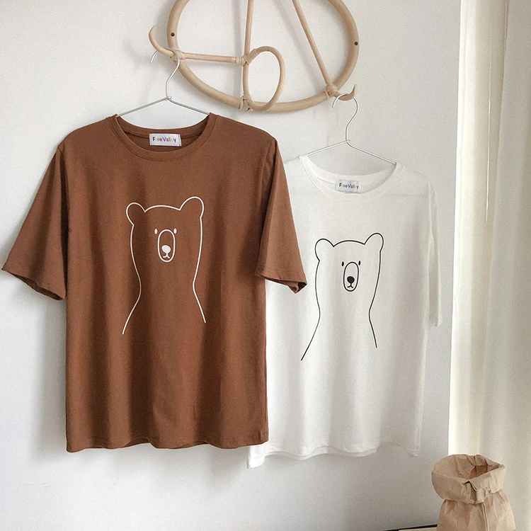 2 colors 2019 summer women tops korean style cartoon bear print short sleeve t-shirts womens tee shirt femme (F3665) | Женская одежда