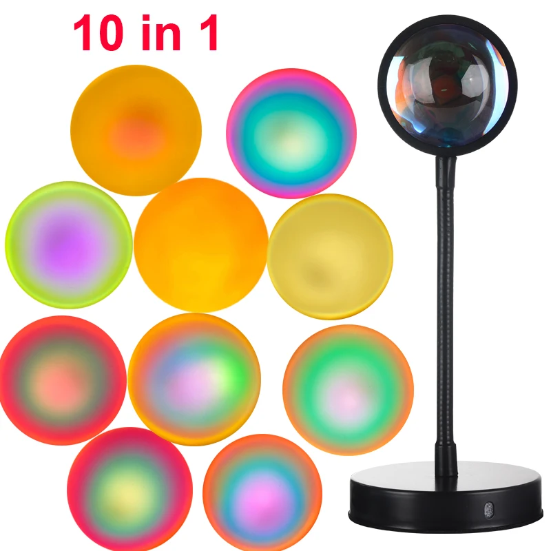 

10 in 1 Rainbow Sunset Lamp Led Projector Night Light Home Decoration Photography Lighting