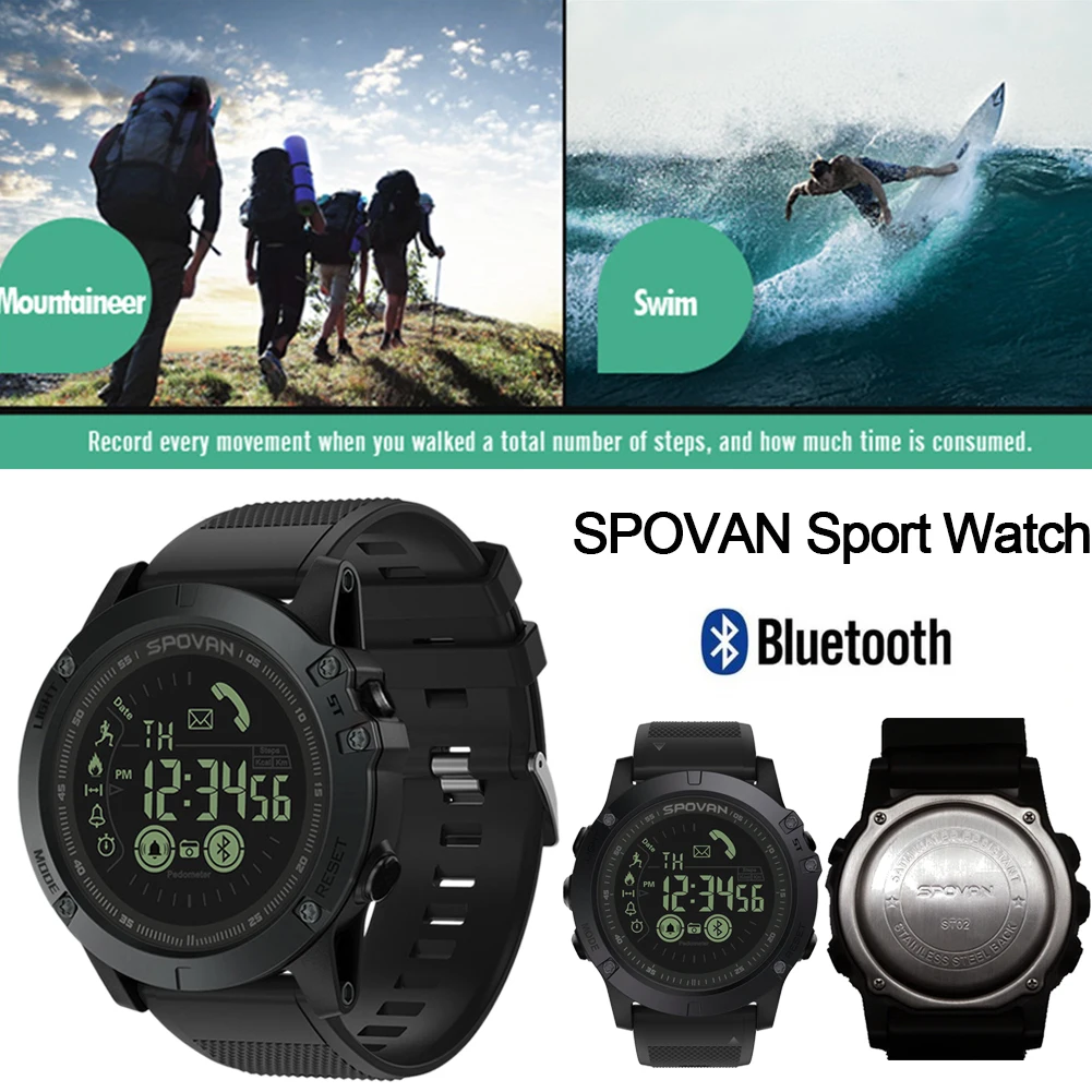 Мужские часы SPOVAN с Bluetooth модные спортивные водонепроницаемые