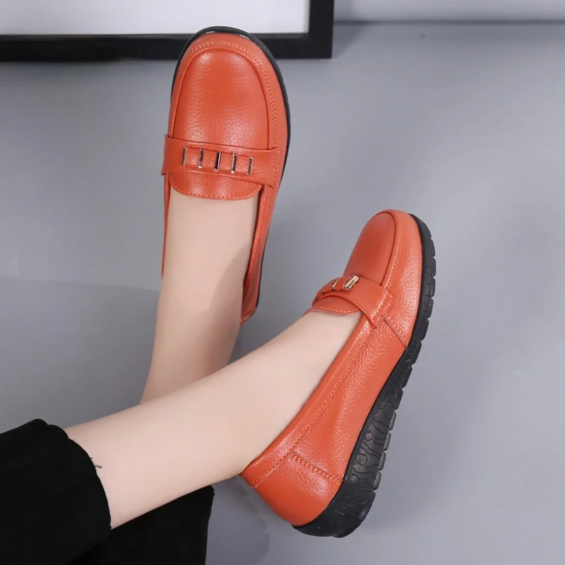 Ladies Shoes 2022 New Fashion Flats Women Shoes Genuine Leather Loafers Non-slip Solid Color Flat Shoes Woman Zapatos De Mujer