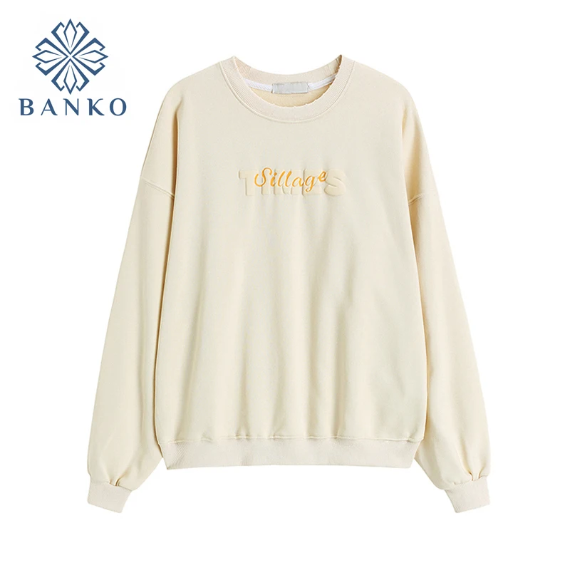 

Женские толстовки в Корейском стиле, свободные топы с длинным рукавом и буквенным принтом, осень 2021, новые модные женские толстовки без капю...