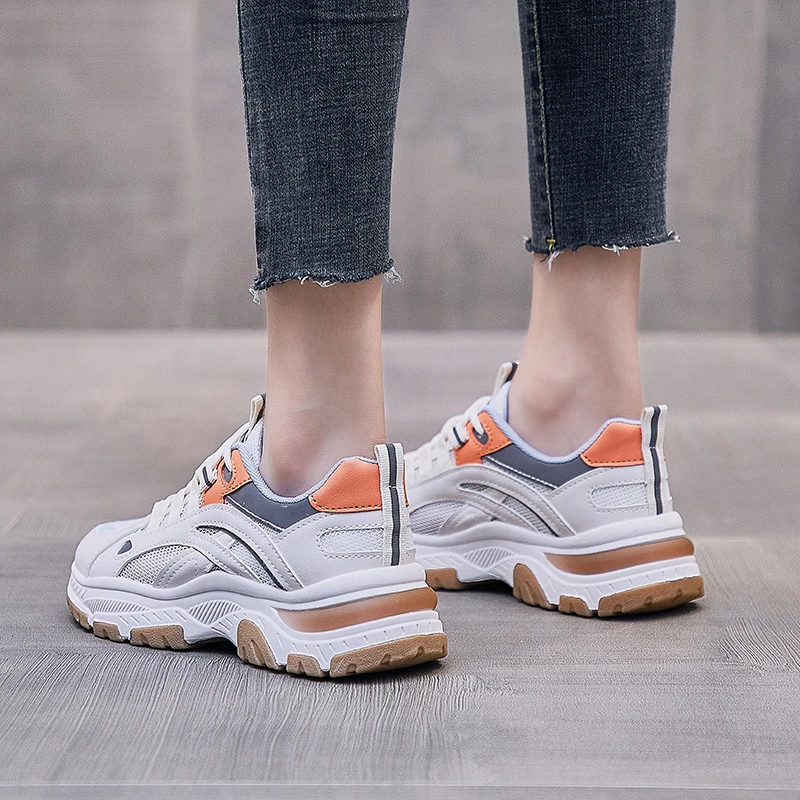 

Dad Shoes Platform Trainers Stylish Casual Chunky Sneakers For Women white Sport Thick Sole Footwear Breathable Net Tenis