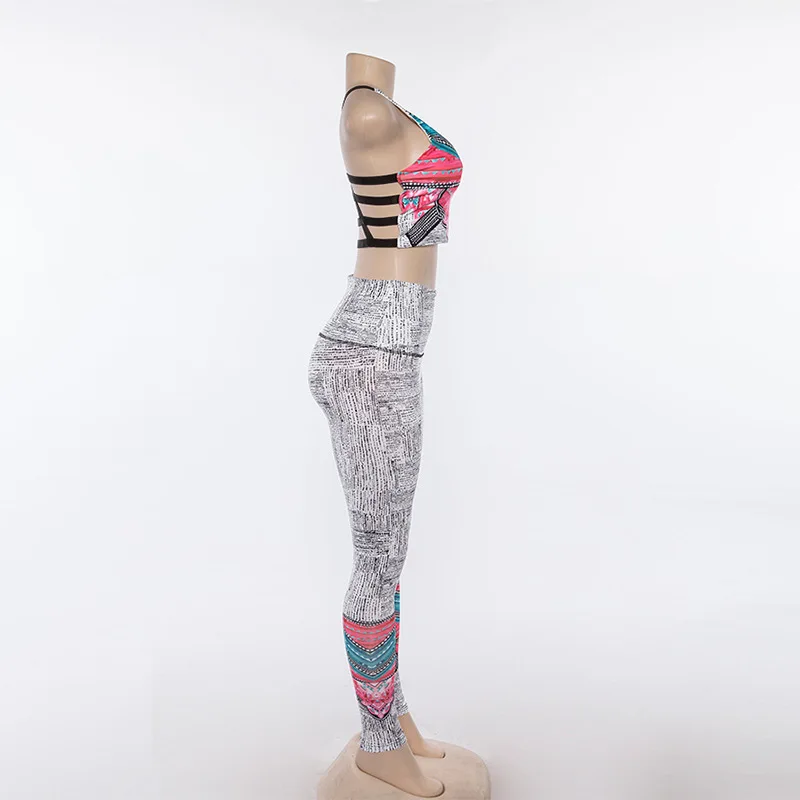 Комплект для йоги с цветочным принтом 2 шт. женская одежда бега тренировочный