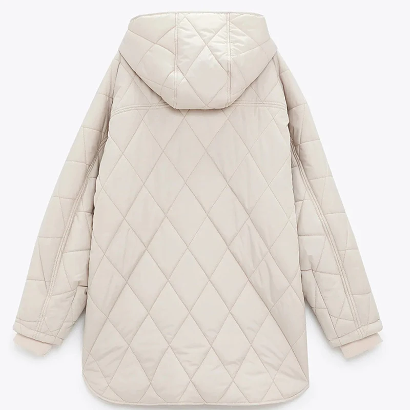 Женская зимняя куртка с капюшоном Za бежевая парка длинным рукавом верхняя одежда