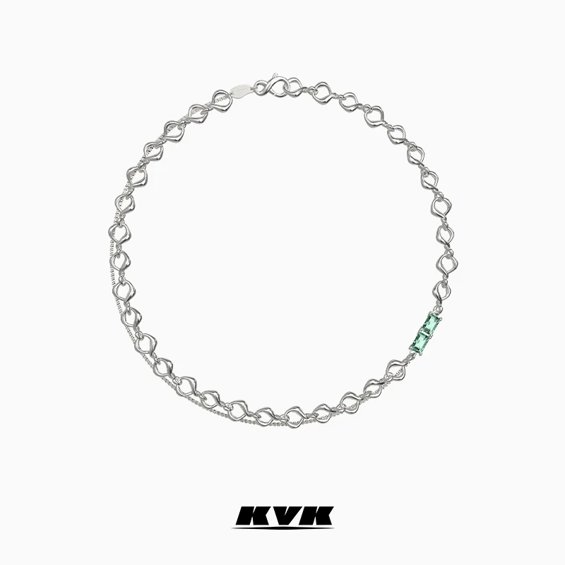 

Простое комбинированное двойное циркониевое ожерелье KVK, простое роскошное небольшое дизайнерское женское ожерелье до ключиц