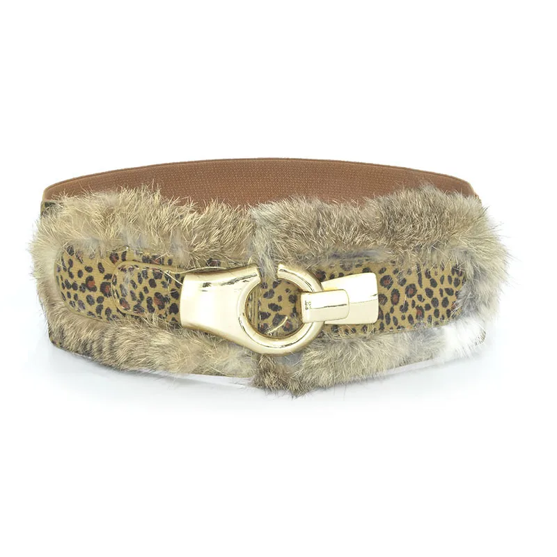 Leopard Супер широкий женский пояс из кроличьего меха с эластичной резинкой на талии, декоративный пояс из кроличьего меха m16 - Цвет: Leopard
