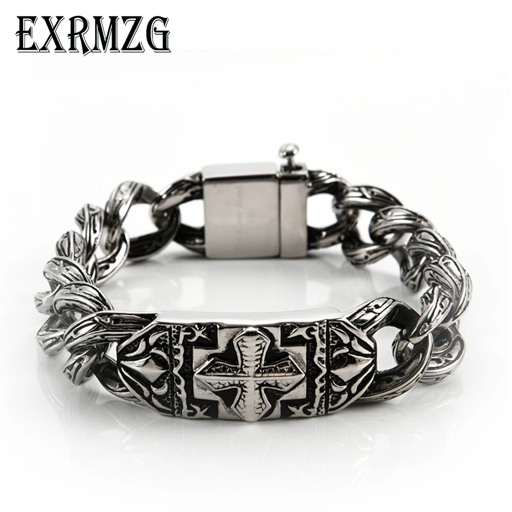 Новый модный ретро браслет с цепочкой мужской 17 мм широким массивным крестом из