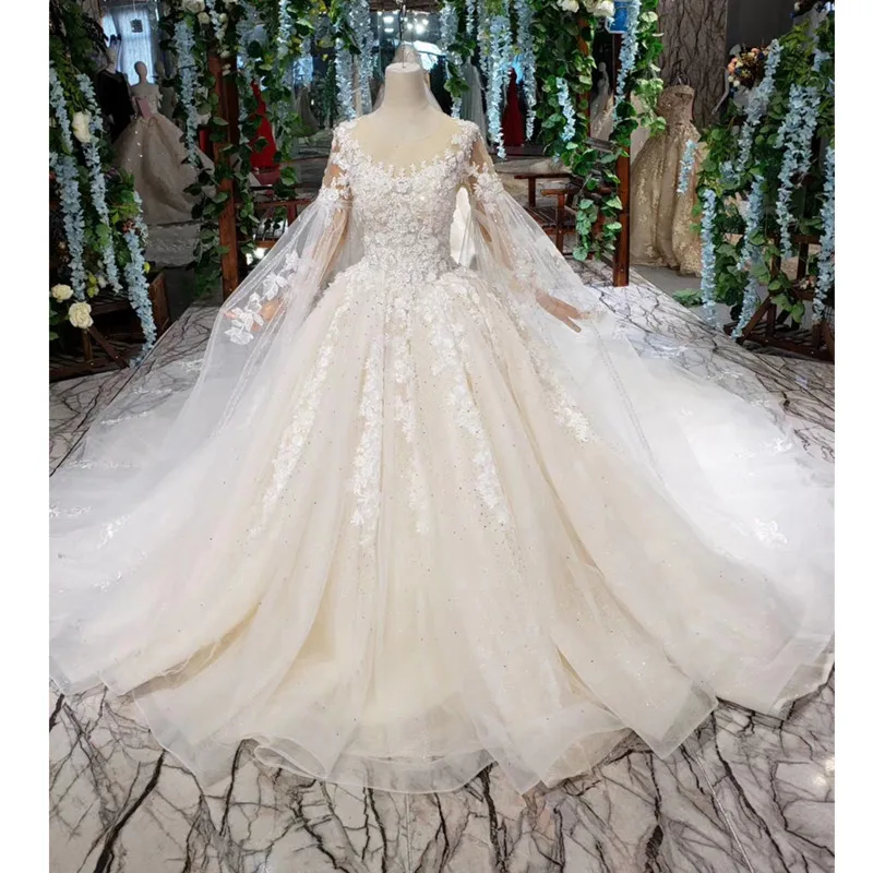 

BGW HT42125 Summer Wedding Dress Boho O Neck See-through Back Bridal Dress Gown 2019 Sleeve Shawl Fairy Vestido De Noiva Praia