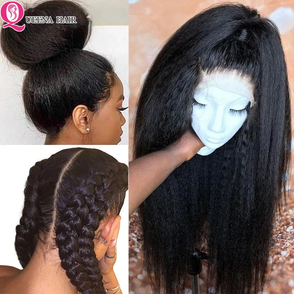 

30 Inch Kinky Straight Wig 4x4 HD Lace Closure Wigs Remy Kinky Straight Lace Closure Human Hair Wigs For Women 180% Peruvian Wig