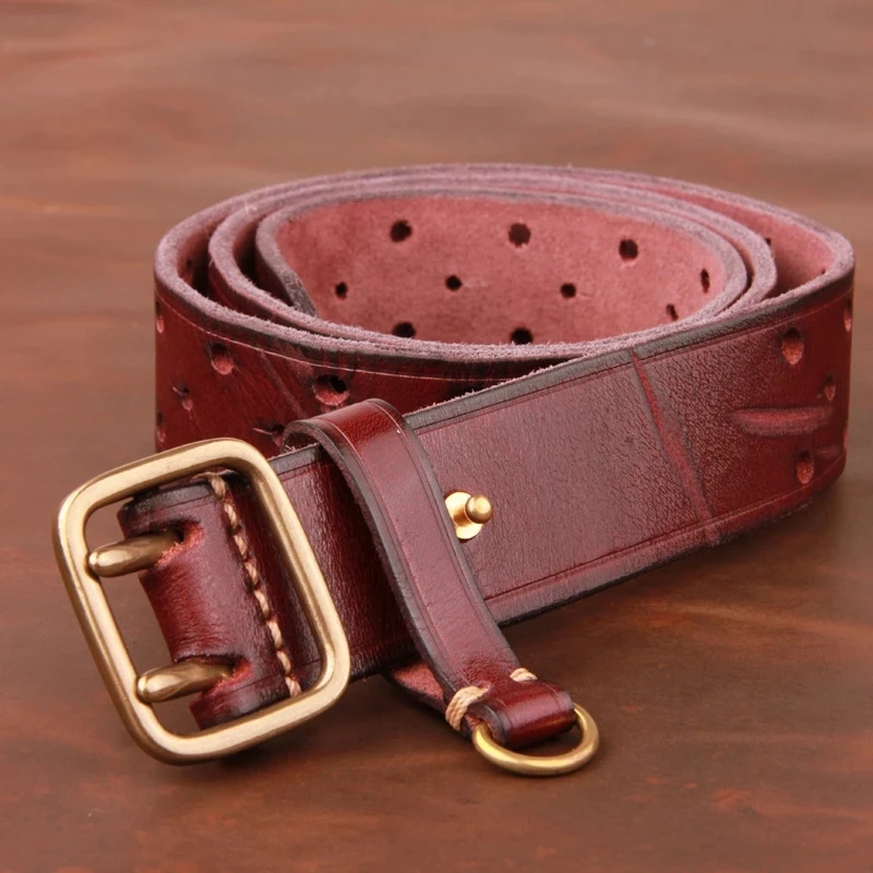 Double-pin Copper Buckle Designer Men's Luxury Fashion Belt Retro First Layer Pure Cowhide Jeans with Genuine Leather Stylish Me