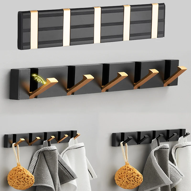 

Fold Towel Hanger 2 Ways Installation Wall Hook for Bathroom Kitchen Bedroom Hallway Punch-free Coat Clothes Holder Folding Hook