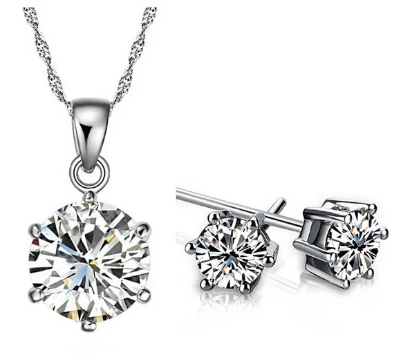 

2PC Set Resplendent CZ Crystal Necklace/earring Set Fashion AAA Zircon Silver Plated Women Wedding Engagement Jewelry Gifts