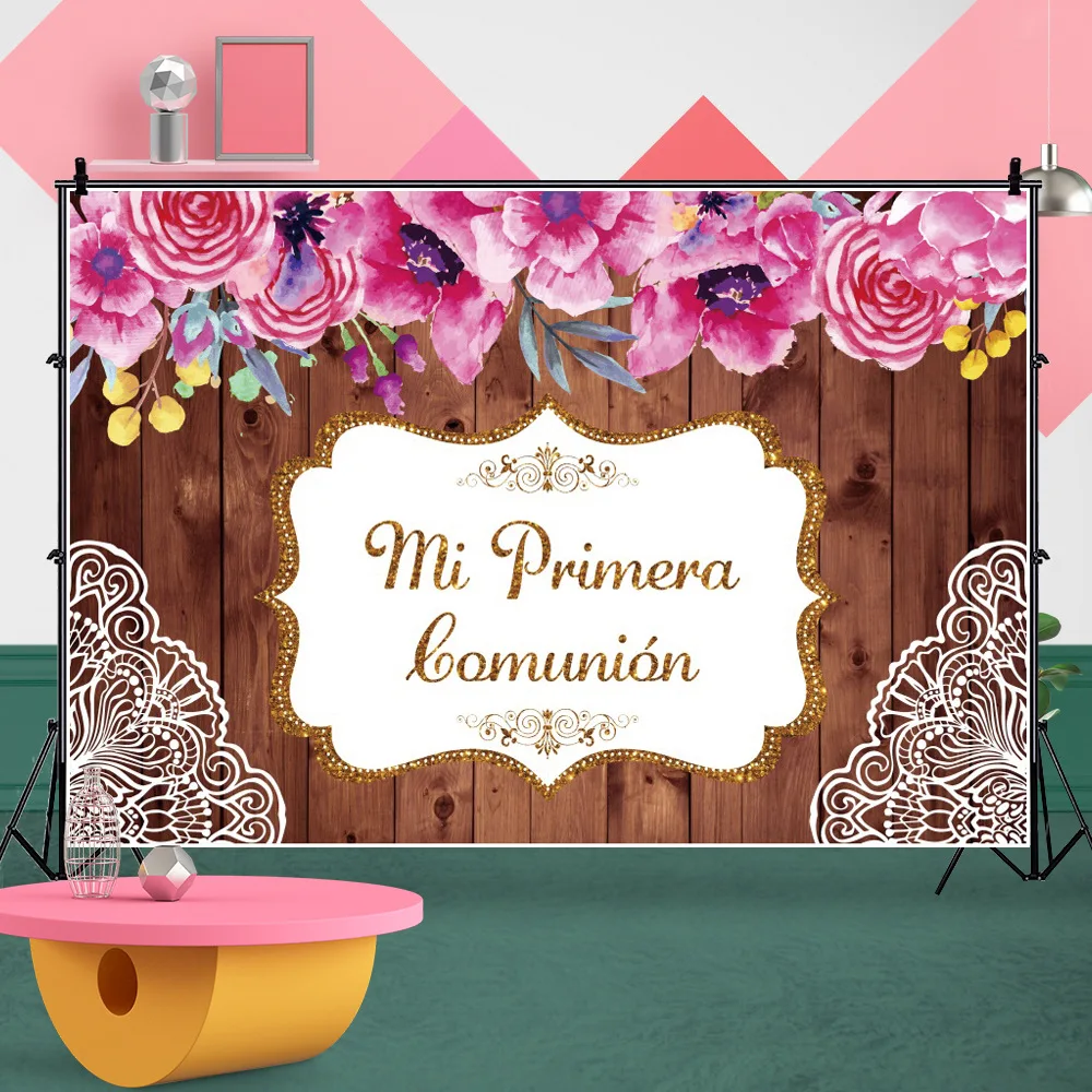 

First Holy Communion Backdrops Newborn Child Baby Shower Baptism Party Decor Photo Background Mi Primera Comunión 5*7ft