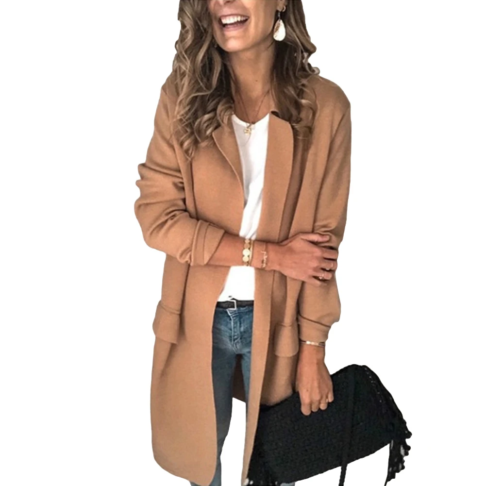 

Office Coat Women Autumn Polyester Solid Color Lapel Collar Pockets Decor Slim Style Jacket Women Clothes Grey xxxl