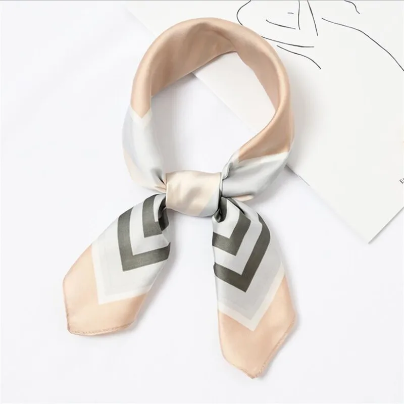 

60x60cm New Luxury Brand Geometric Frame Plaid Striped Women Twill Silk Scarf Print Small Square Scarves Neck Tie Hijab Headband