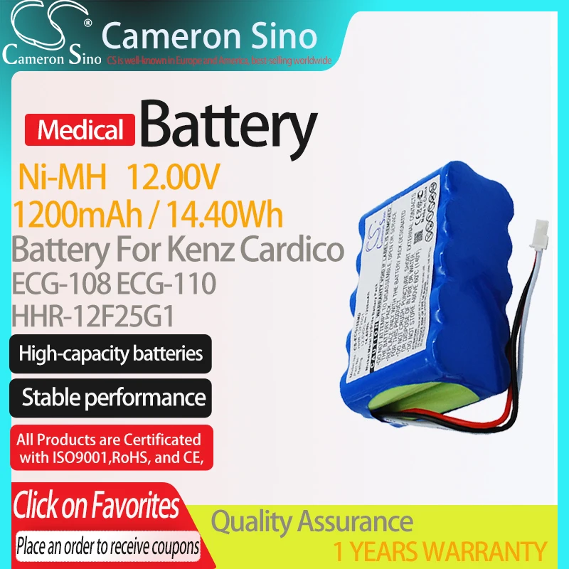 

CameronSino Аккумулятор для Kenz Cardico ECG-108/110 подходит для Kenz Cardico HHR-12F25G1 медицинская сменная батарея 1200mAh/14.40Wh Ni-MH
