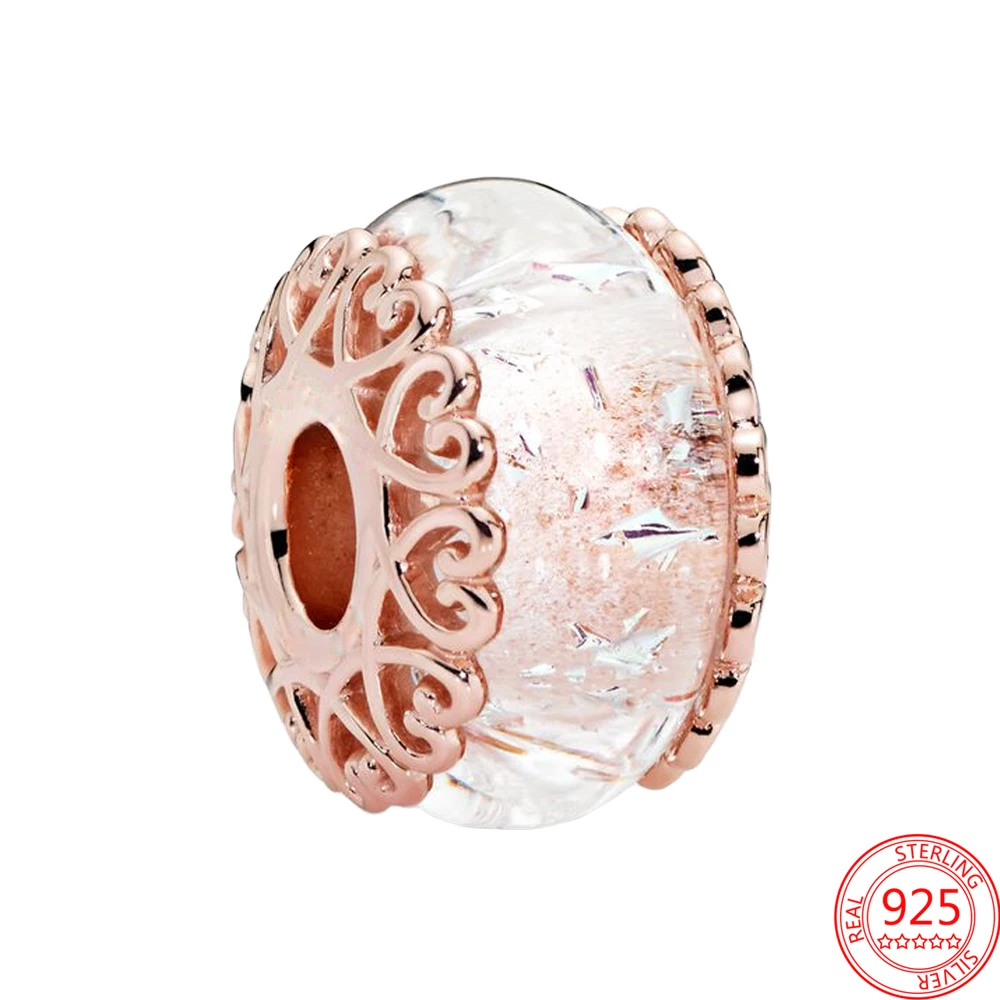 

100% 925 Sterling Silver Rose Gold Radiant Glass Bead&Charm Fit 3mm Bracelet&Bangle Making Fashion DIY Jewelry For Women