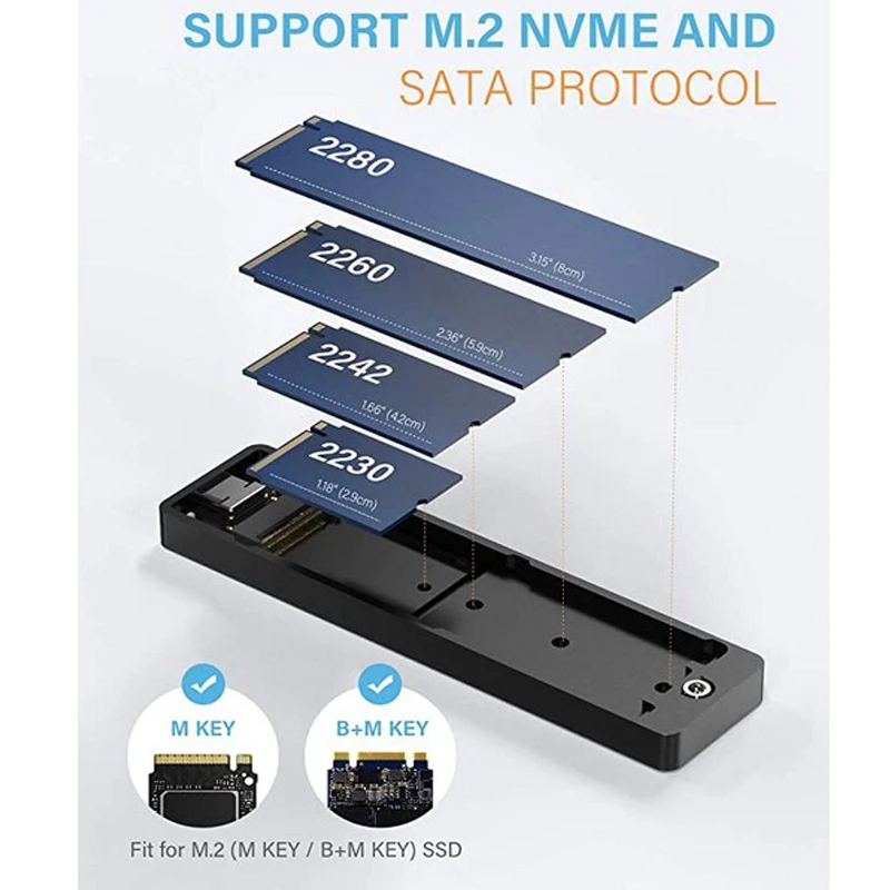 M.2 SSD Case Dual Protocol M2 NVME NGFF SATA SSD Disk with Cooling Fan For PCIE M Key B+M Key USB C 10Gbps Hard Drive Enclosure