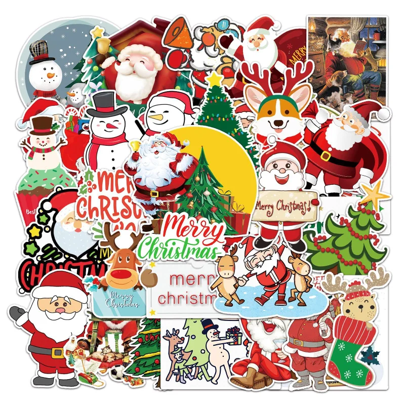

50PCS Cartoon Christmas Tree Graffiti Sticker Santa Claus Waterproof Luggage Tag Gift Toy Sticker Wholesale