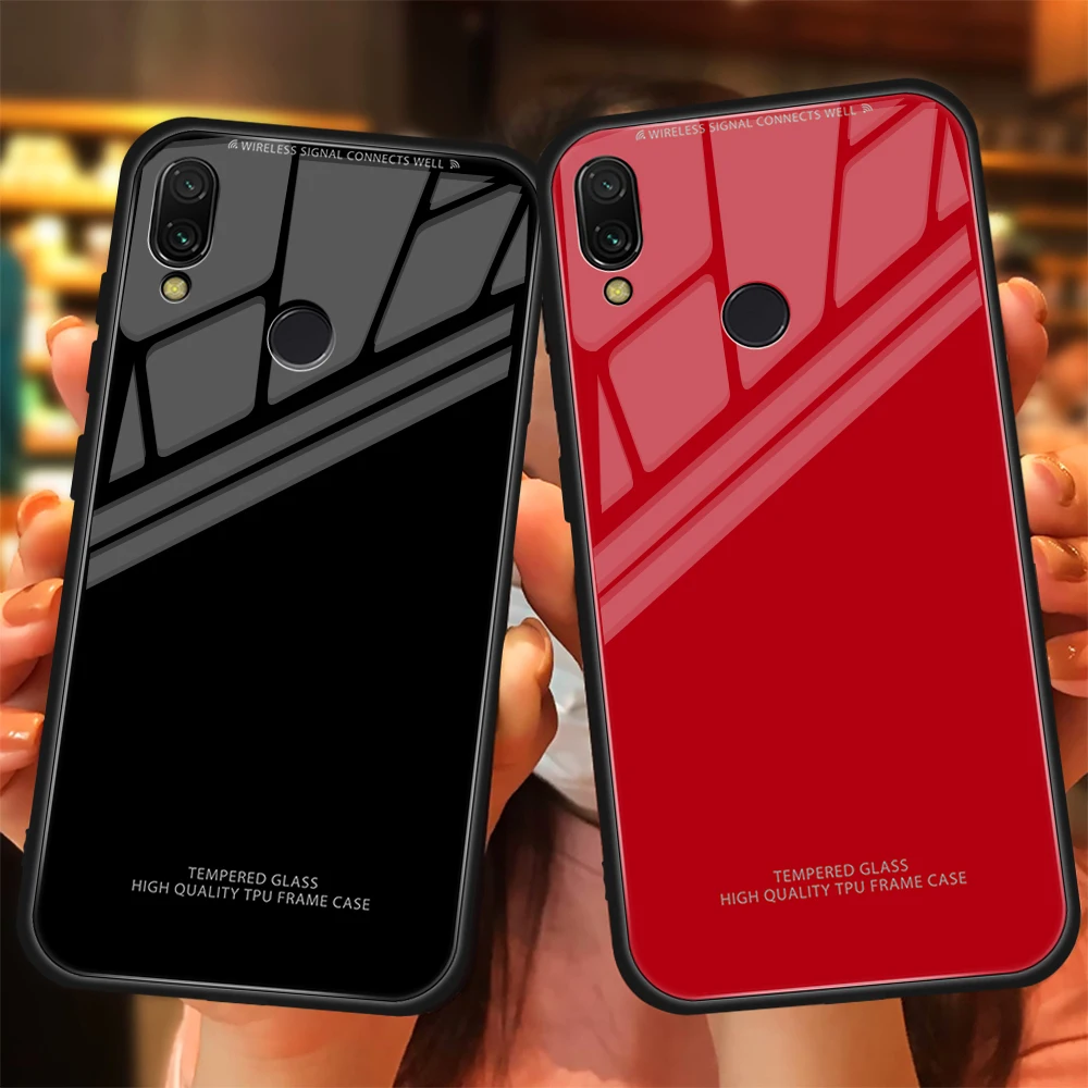 Чехол из закаленного стекла для Xiaomi Redmi 7 7A Note Pro K20 6 5 однотонный стеклянный чехол