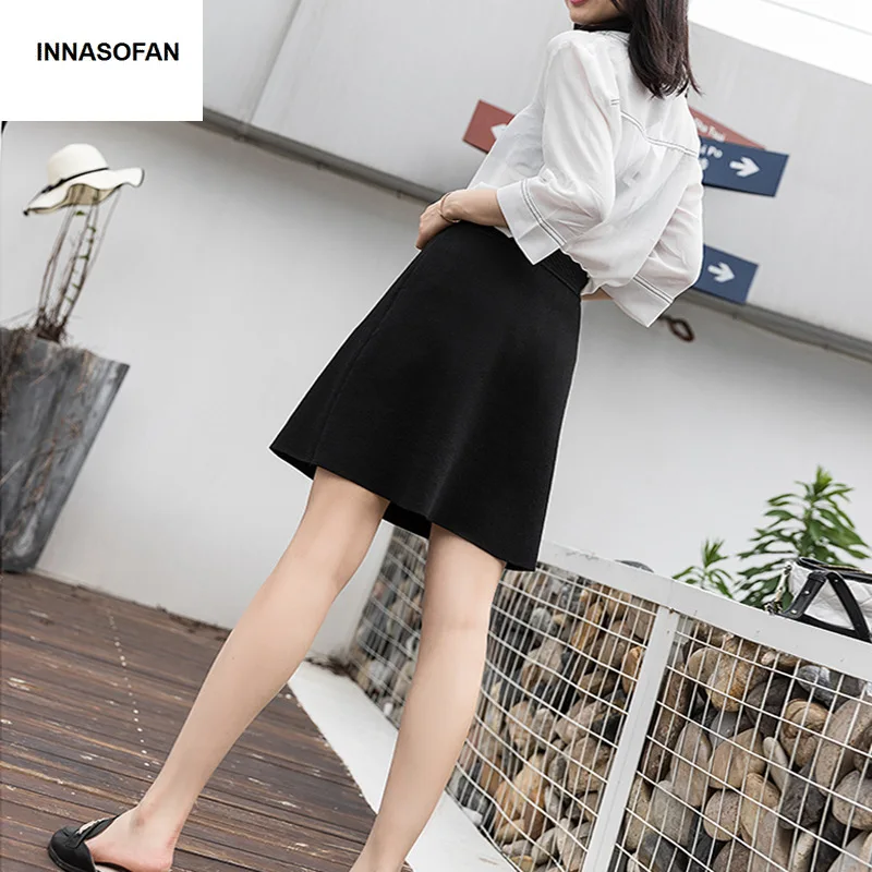 INNASOFAN трикотажная Мини-юбка Женская осенне-зимняя юбка с высокой талией модная