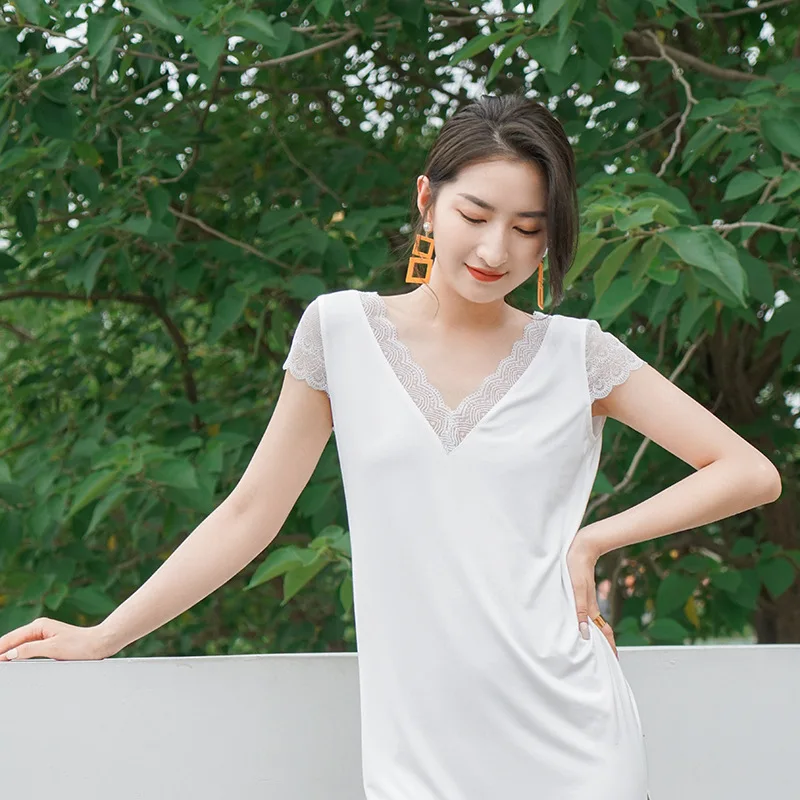 Summer Autumn Nightgown New Solid Color Modal Slim Lace V-neck Sexy Women's Nightdress Comfortable Home Clothes Lady Sleepwear