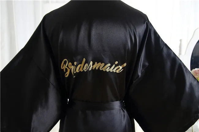 Black Bridesmaid Шелковый Атласный Свадебный халат для невесты, Одноцветный халат, Короткое Кимоно, ночной халат, модный халат для женщин - Цвет: Black Bridesmaid