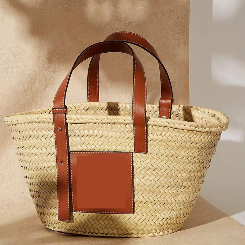 

Straw bag spring/summer 2021 raffia handmade woven bag female handbag women beach bag fashion shoulder bag genuine leather