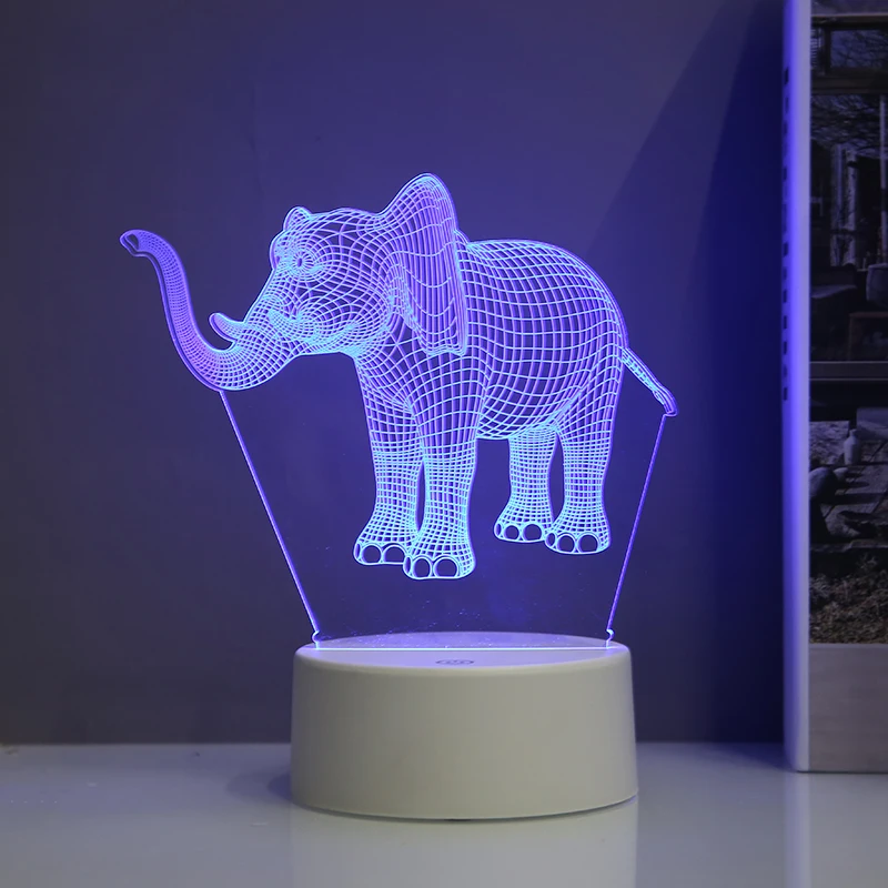 Акриловые 3D слон светодиодный Ночной светильник 7 Цвет сенсорный Управление