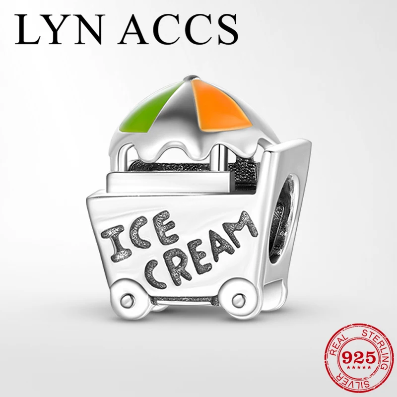 Fashion 925 Sterling Silver Ice cream dessert cart Fine Beads Accessories fit Original LYNACCS Charm Bracelet DIY Jewerly Making | Украшения