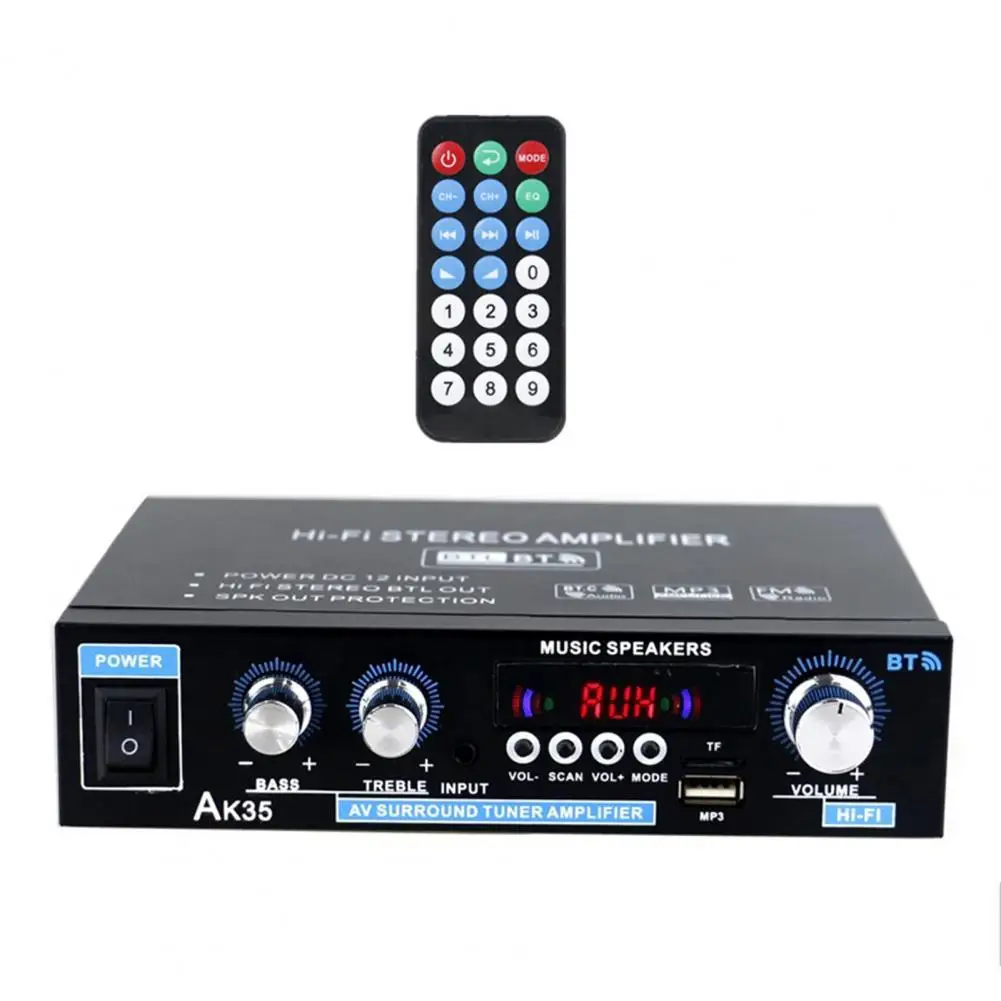 

AK35 Home Car Amplifiers 2 Channel bluetooth 5.0 Surround Sound FM USB Remote Control Mini HIFI Digital Amplifier Stereo 400W*2