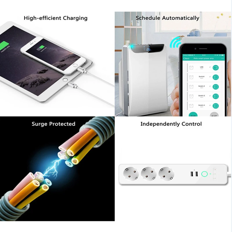 

Wifi Smart Power Strip Surge Protector 4 EU Plug Outlets Socket Smart Life Timing App Voice Control Work with Alexa Google Home