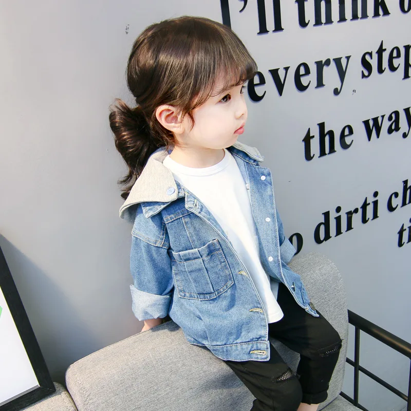Пальто для девочек Джинсовая толстовка с капюшоном Куртка Сезон весна-осень