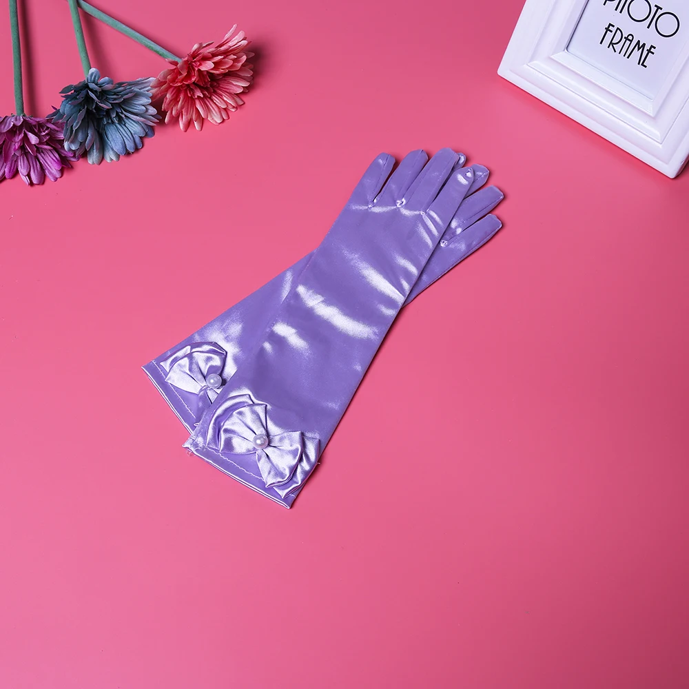 Детские белые перчатки принцессы на все пальцы для девочек весну и осень тонкие