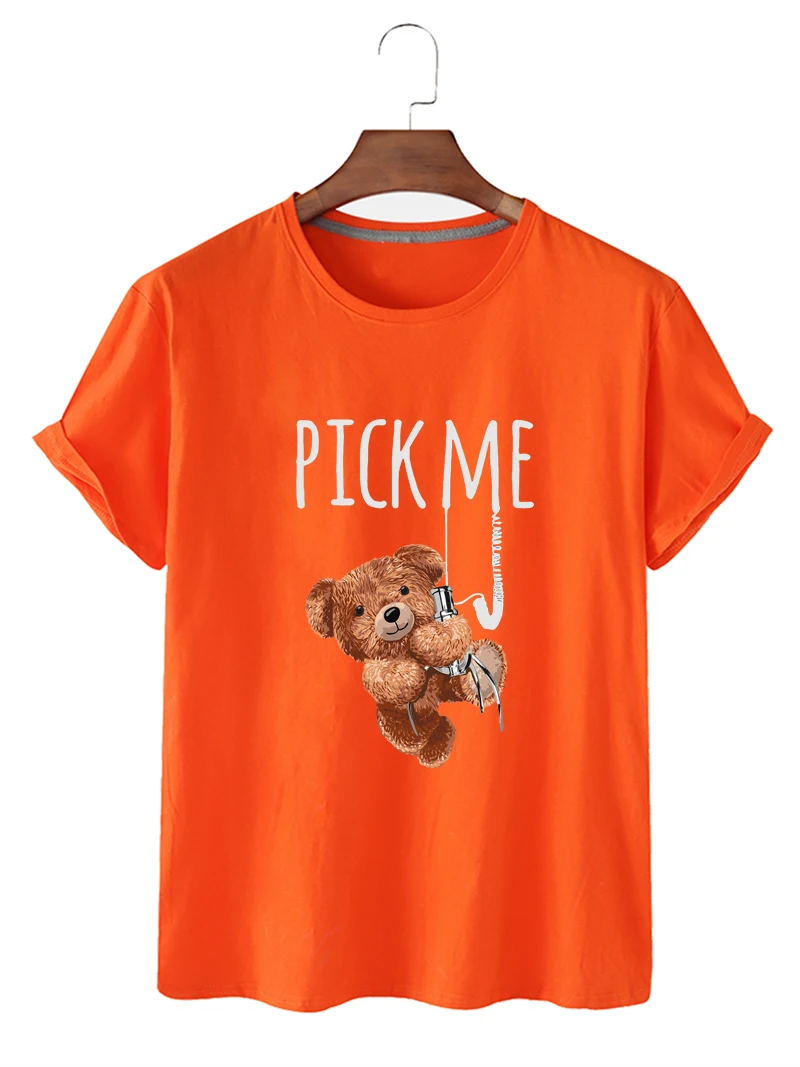 

Summer Unique Cute Bear Pattern Printing Women's Casual Quick-Drying Round Neck Short Sleeve Pure Cotton T-shirt