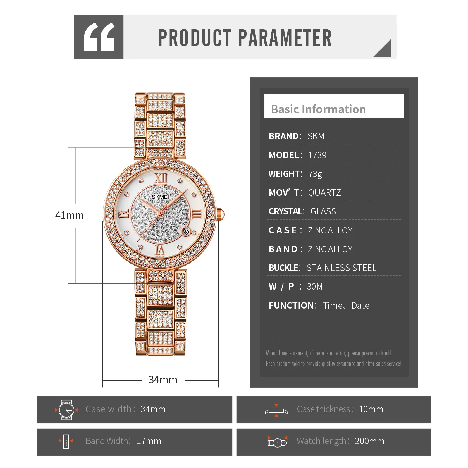 

SKMEI Party Wedding Women Watch Fashion Phinestone Mosaic Womens Quartz Wristwatches Waterproof Ladies Girls Watches reloj 1739