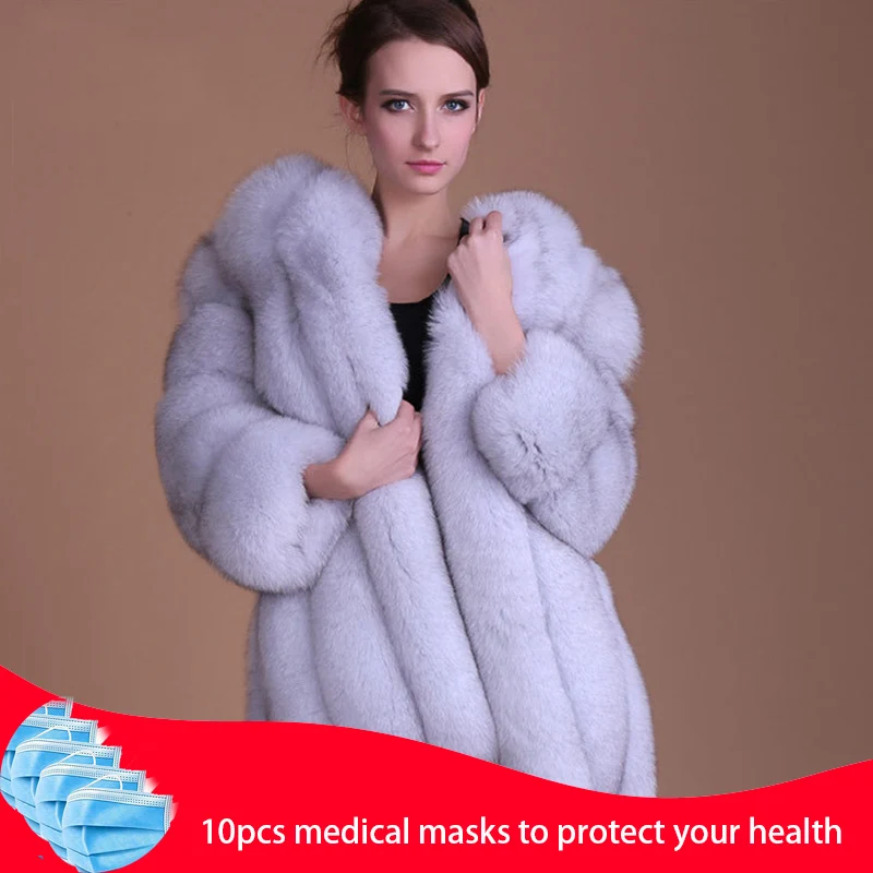 Женская теплая шуба из 100% натурального меха элегантная пушистая Шуба с длинным