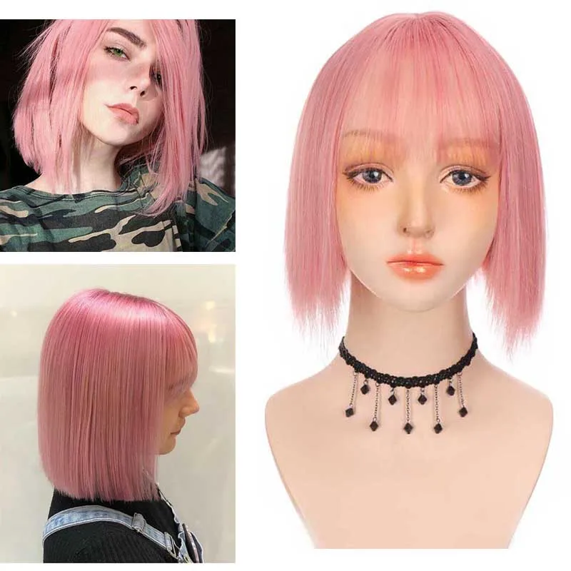 

XUANGUANG Pink Short Bob Wig for Women Cosplay Lolita Short Wig Straight Bangs Wig Synthetic High Temperature Natural Daily wear